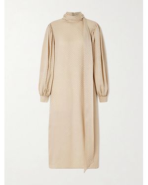 Gucci Tie-Detailed Silk-Jacquard Midi Dress - Natural