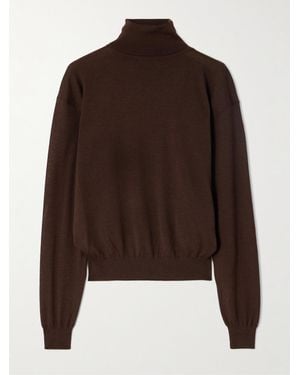 Saint Laurent Wool, Cashmere And Silk-Blend Turtleneck Jumper - Brown