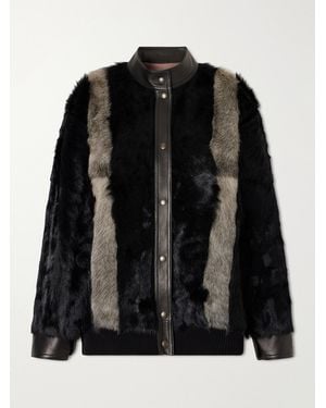 Valentino Garavani Leather-Trimmed Striped Shearling Jacket - Black