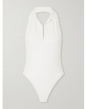 Lisa Marie Fernandez Polo Floral-Jacquard One-Piece - White