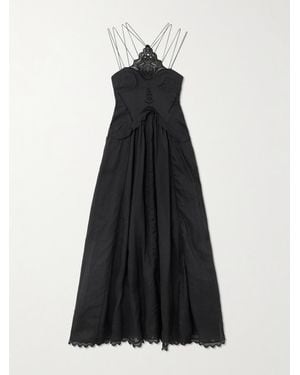 Isabel Marant Lindy Lace-Trimmed Embroidered Ramie Maxi Dress - Black