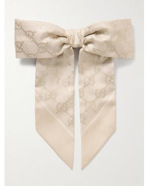 Gucci Bow-Embellished Printed Silk-Twill Hair Tie - Natural