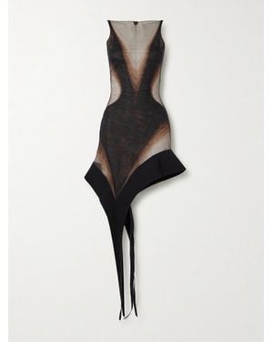 Mugler Asymmetric Scuba-Trimmed Stretch-Tulle Mini Dress - Natural