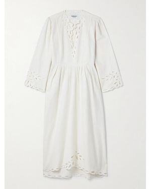 Isabel Marant Tianny Pleated Broderie Anglaise Cotton Midi Dress - White