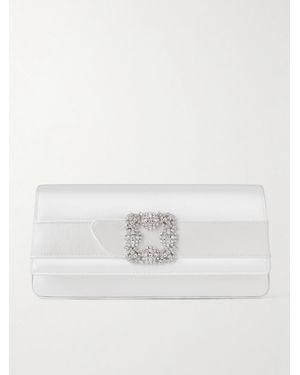 Manolo Blahnik Gothisi Clutch Aus Satin Mit Kristallen - Weiß
