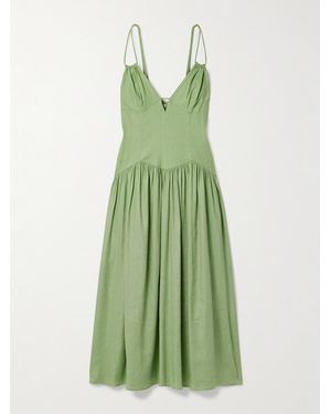 Cult Gaia Darcey Gathered Linen-Blend Midi Dress - Green