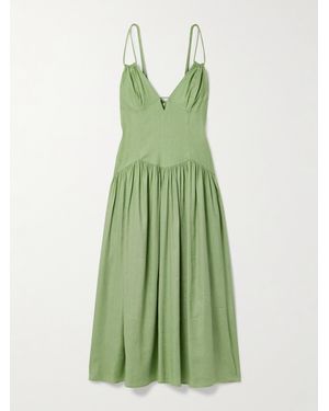 Cult Gaia Darcey Midikleid Aus Einer Leinenmischung Mit Cut-Out Und Raffungen - Grün