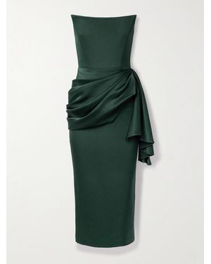 Alex Perry Strapless Draped Satin-Crepe Midi Dress - Green