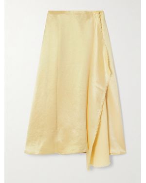 Abadia Verlap Draped Frayed Dupioni Wrap Maxi Skirt - Yellow