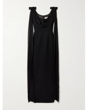 The New Arrivals Ilkyaz Ozel Morticia Bow-Detailed Draped Silk Voile-Trimmed Cady Gown - Black
