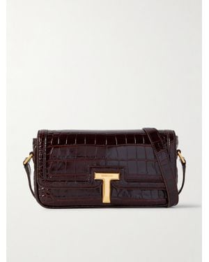 Tom Ford Schultertasche Aus Glanzleder Mit Krokodileffekt - Braun