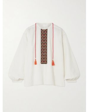 Fortela Tasselled Embroidered Cotton Blouse - White