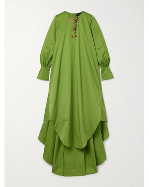 Oscar de la Renta Draped Embellished Cotton-Blend Taffeta Gown - Green