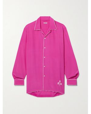 Bode Shadow Jasmine Piped Embroidered Silk Blouse - Pink