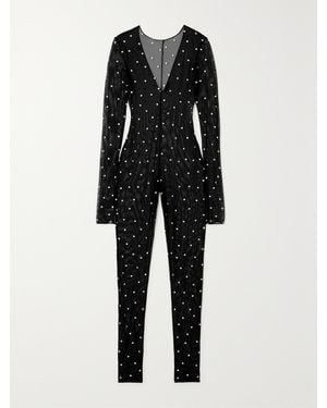 Oséree Gem Open-Back Embellished Stretch-Tulle Jumpsuit - Black