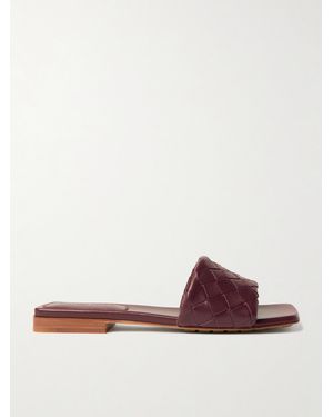 Bottega Veneta Parco Intrecciato Leather Slides - Brown