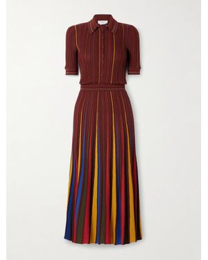 Gabriela Hearst Calypso Ribbed Striped Merino Wool Midi Dress - Red