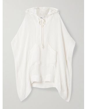 Lisa Marie Fernandez Poncho À Capuche En Gaze De Lin Mélangé Froissée - Blanc