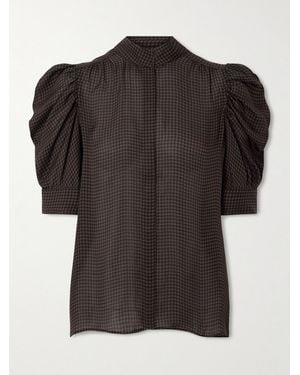 FRAME Gillian Houndstooth Silk-Satin Shirt - Schwarz