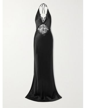 Et Ochs Maria Metallic Lace-Trimmed Silk-Charmeuse Halterneck Gown - Black