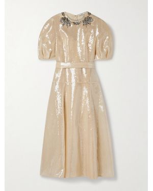 Erdem Crystal-Embellished Sequined Organza Midi Dress - Natural