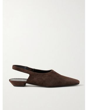 KHAITE Celia Suede Slingback Flats - Brown