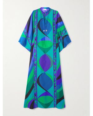 Emilio Pucci Embellished Printed Silk-Twill Kaftan - Blue