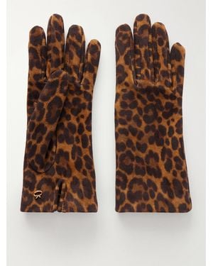 Gianvito Rossi Logo-Embellished Leopard-Print Suede Gloves - Brown