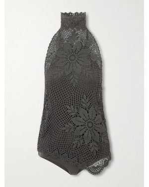 Magda Butrym Asymmetric Crocheted Cotton Halterneck Top - Gray