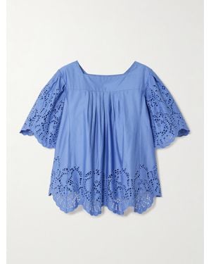 Thierry Colson Scarletta Bluse Aus Baumwollpopeline Mit Lochstickerei Und Falten - Blau