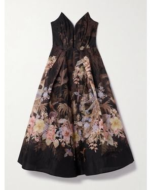 Zimmermann Illuminate Trägerloses Midikleid Aus Einer Leinen-Seidenmischung Mit Blumenprint - Schwarz