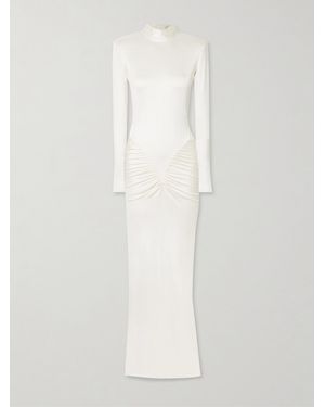 The New Arrivals Ilkyaz Ozel Darja Gathered Satin-Jersey Gown - White