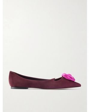 Roger Vivier Rose Ball Embellished Suede Ballet Flats - Purple
