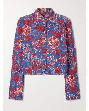 Alix Of Bohemia Clarke Delft Hive Cropped Embellished Printed Cotton Jacket - White