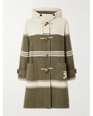 Burberry Hooded Striped Wool And Cotton-Blend Coat - Natural