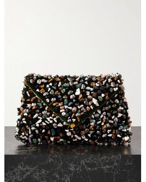 Dries Van Noten Clutch Aus Samt Mit Mehreren Steinen - Schwarz