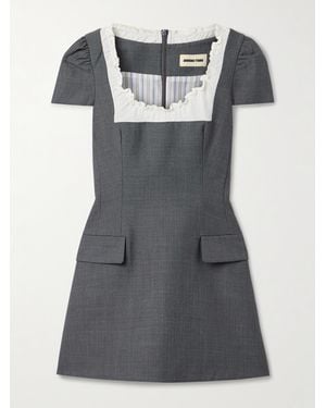 ShuShu/Tong Minikleid Aus Twill Mit Rüschen Und Besatz Aus Gaze Aus Einer Wollmischung - Grau
