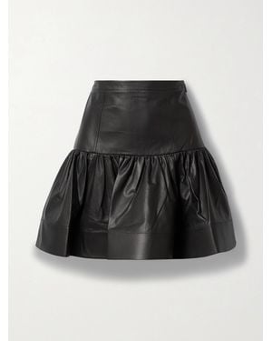 Jason Wu Ruffled Tiered Leather Mini Skirt - Black