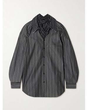 Y. Project Pinstriped Jersey-Trimmed Organic Cotton-Poplin Shirt - Grey