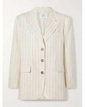 Anine Bing Sara Oversized Pinstriped Woven Blazer - Natural