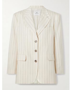 Anine Bing Sara Oversized Pinstriped Woven Blazer - Natural