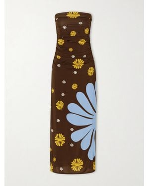 Cala De La Cruz Daphne Ruched Printed Jersey Midi Dress - White