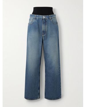 Alaïa Layered Jersey-Trimmed Wide-Leg Jeans - Blue