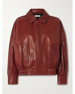 Nour Hammour Dalma Paneled Leather Bomber Jacket - Red
