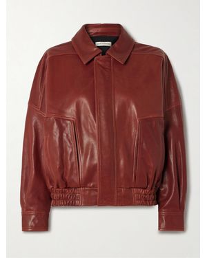 Nour Hammour Dalma Panelled Leather Bomber Jacket - Red