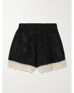 Sea Kendall Crochet-Trimmed Open-Knit Cotton Shorts - Black