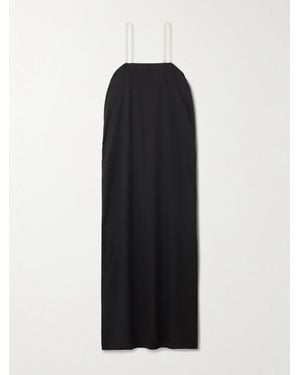 SARA CRISTINA Pearl-Embellished Recycled-Georgette Midi Dress - Black
