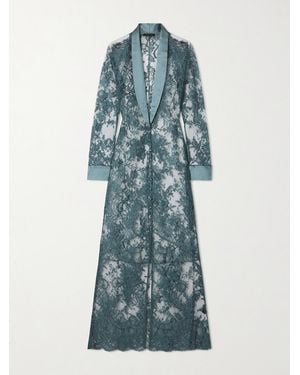 Kiki de Montparnasse Camille Silk Satin-Trimmed Organic Cotton-Blend Lace Robe - Blue
