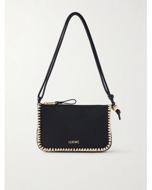 Loewe Paula's Ibiza Rio Raffia-Trimmed Leather Shoulder Bag - Black