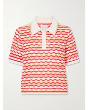 Escvdo Mullu Striped Crocheted Cotton Polo Shirt - Red